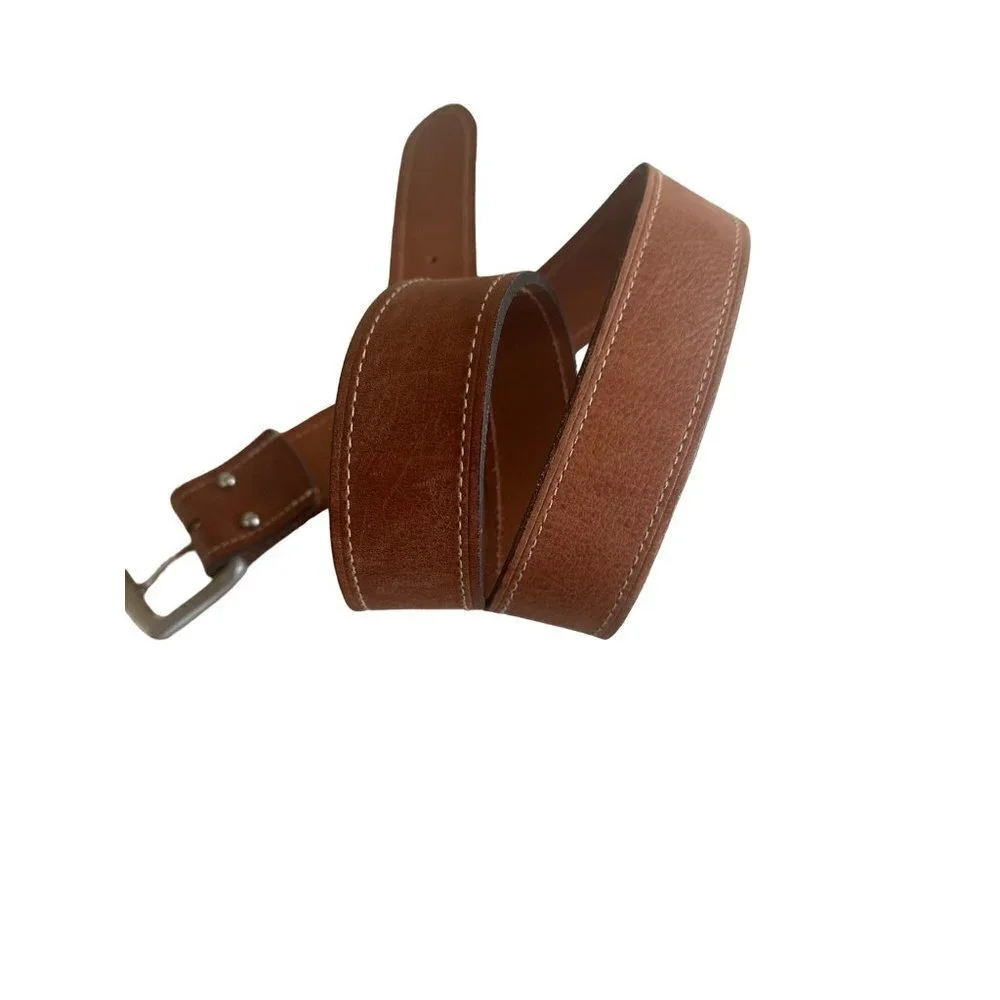 Unbranded Carmel Brown‎ Leather Belt Silvertone Buckle Size 34